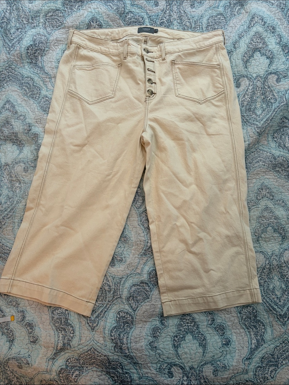 torrid Beige High-Rise Button-Fly Cropped Wide Leg Jeans